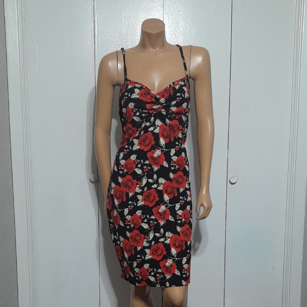SHEIN Black and Red Floral Mini Dress